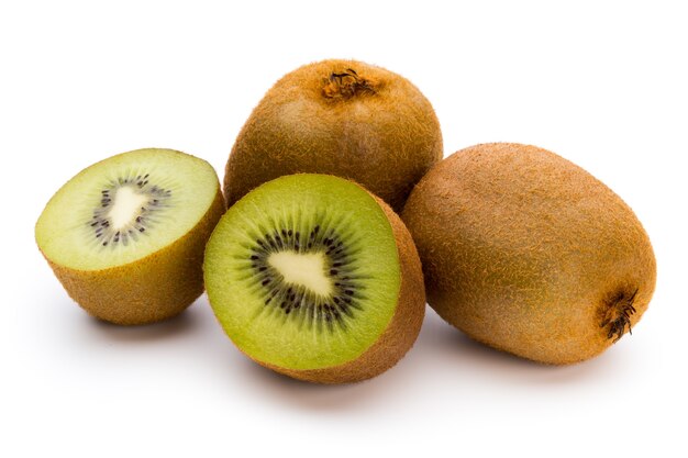 Kiwi fruit and sliced isolated on withe background.