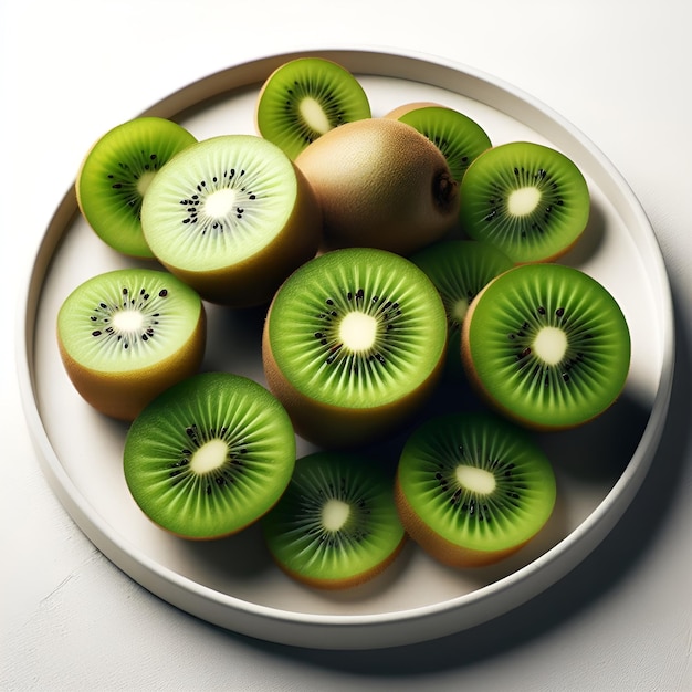 kiwi fruit sliced to reveal their emerald centers and tiny black seeds arranged artistically on a