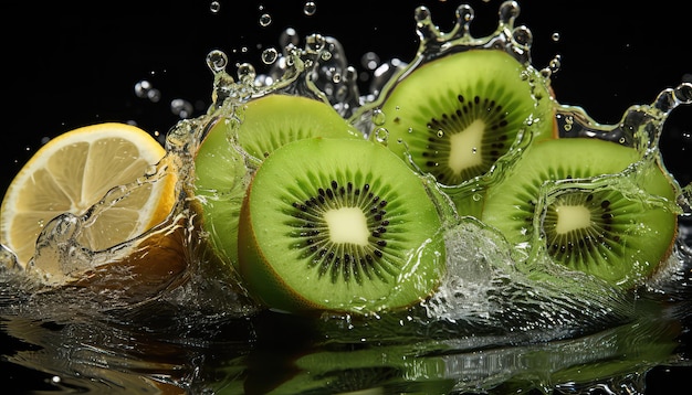 kiwi fruit slices into water