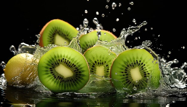 kiwi fruit slices into water