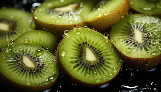 Photo kiwi fruit slices into water