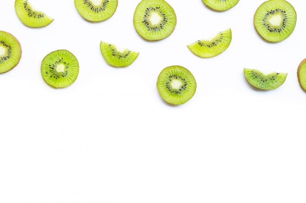 Kiwi fruit slices isolated on white.