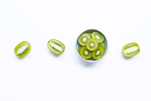 Kiwi fruit slices isolated on white.