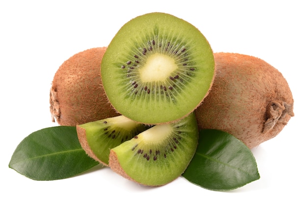 Kiwi fruit on a white