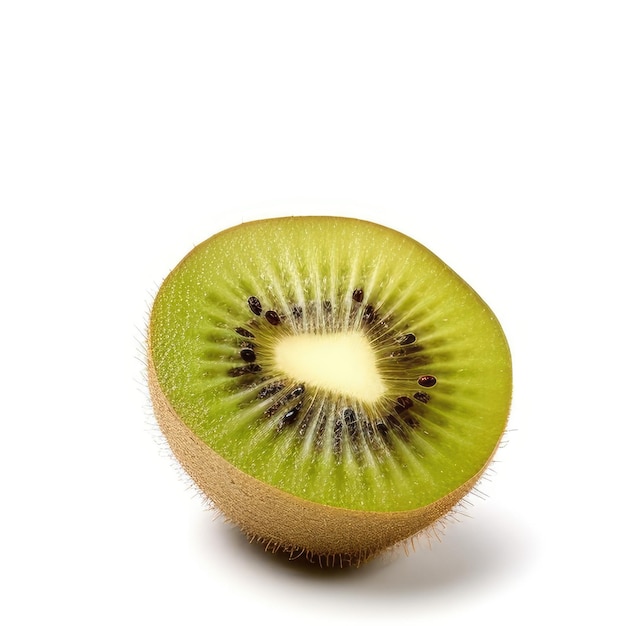 A kiwi fruit with the center cut in half