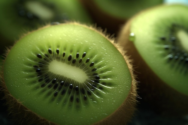 Kiwi fruit with a green background