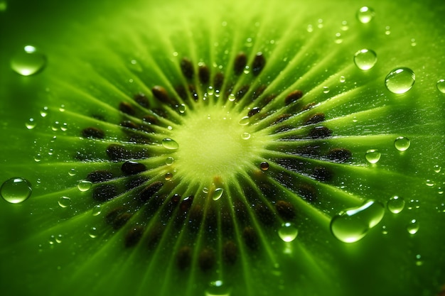 A kiwi fruit with water droplets on it