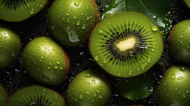 Kiwi fruit with water drops on the top