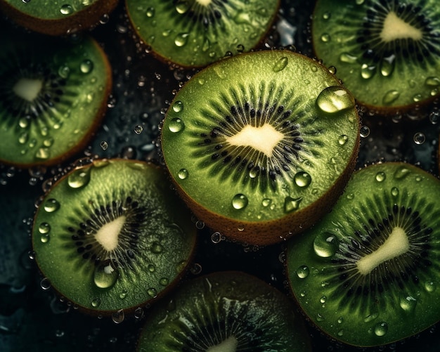 Kiwi fruit with water drops on the top