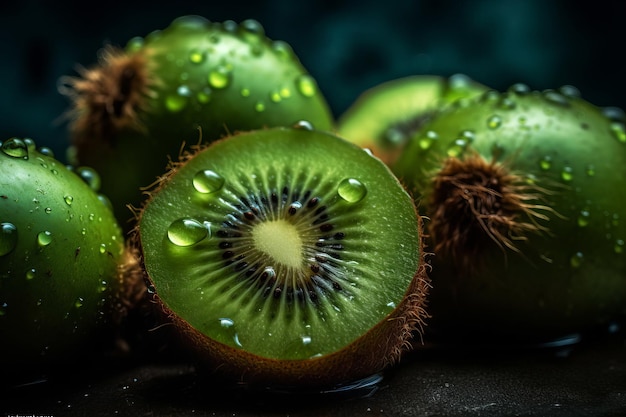 Kiwi fruit with water drops on the top