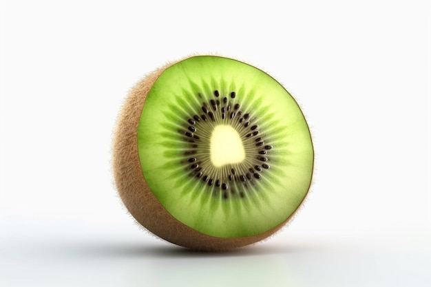 A kiwi fruit with a white background