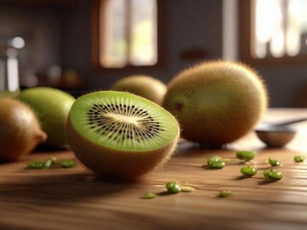 a kiwi fruit with the word kiwi on the top