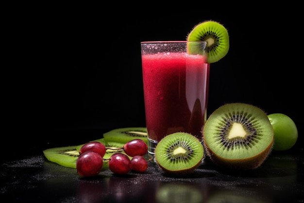 Foto di un succo di kiwi con pezzi di barbabietole isolati su uno sfondo liscio