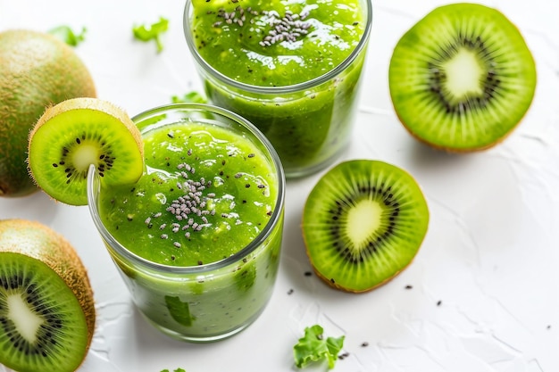 Kiwi Kale Smoothie On White Background