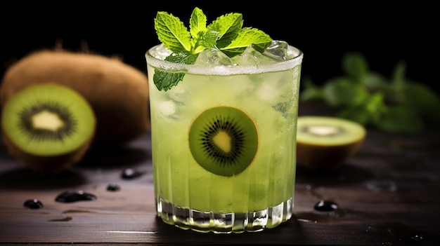 kiwi melon mojito a refreshing mojito with muddled kiwi on wooden table