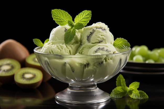 Kiwi's gemengd in een romige sorbet of bevroren yoghurt