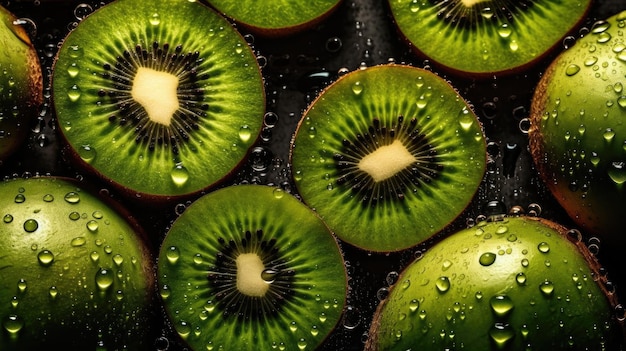 Kiwi's met waterdruppels erop