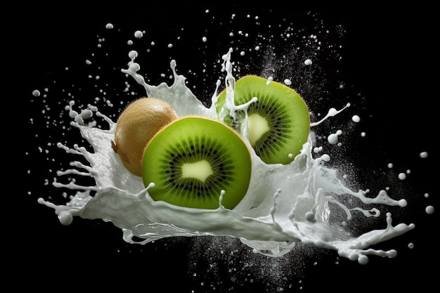 Kiwi's vallen in een kom met water