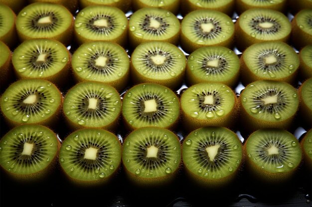 Foto kiwi-slice omringd door intacte tegenhangers een levendig fruitig ensemble