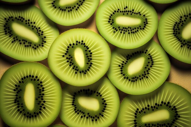 Kiwi slices in top view as background