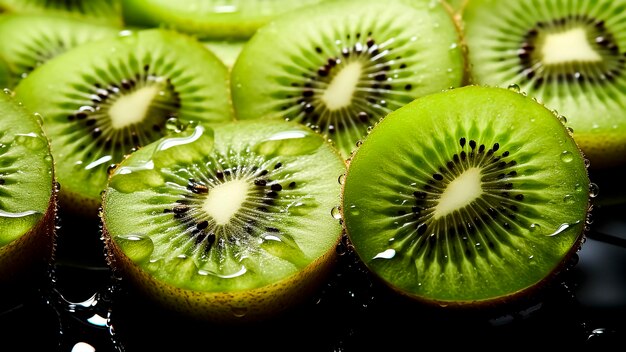 Photo kiwi slices with water drops healthy food and healthy fruit concept