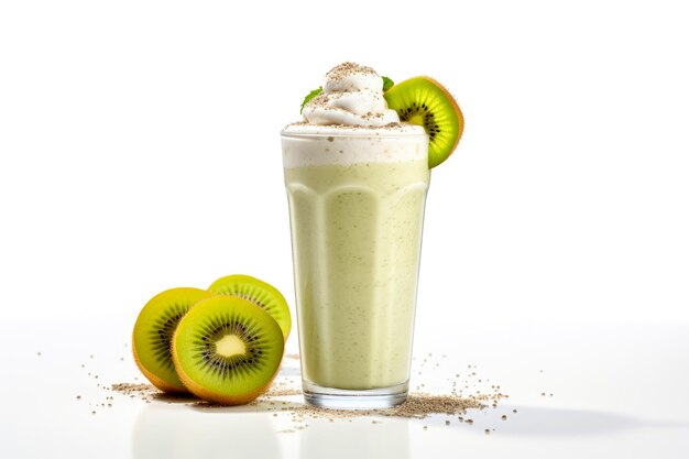 Kiwi smoothie with whipped cream and kiwi fruit