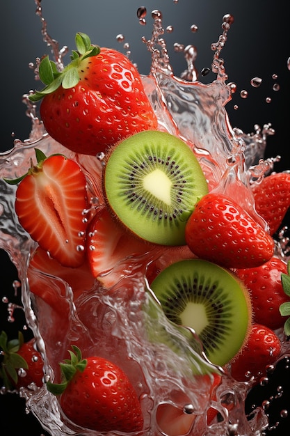 Kiwi and strawberry fruit splash