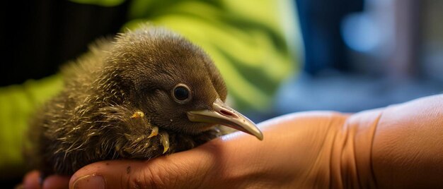 Foto kiwi vogel wordt verzorgd in vogelkwekerij in natuurreservaat bij kaap ontvoerders