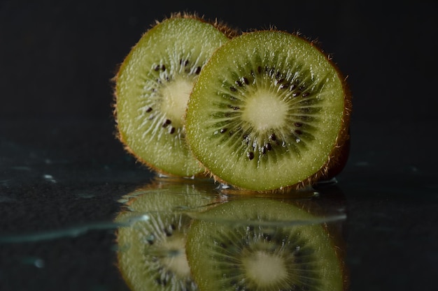 Kiwi in water with bubbles