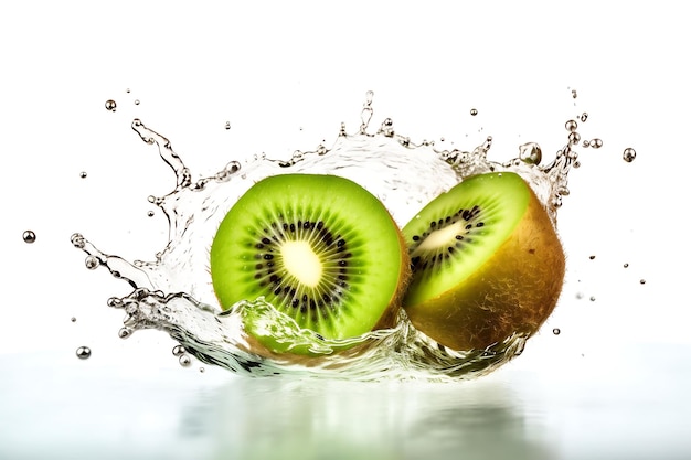 Kiwi with water splashing isolated on white background