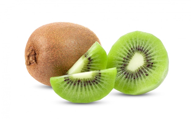 Kiwifruit en plakplak op witte achtergrond wordt geïsoleerd die. volledige scherptediepte