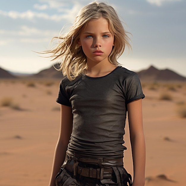 A klakmrtin 8 year old bonde girl beautiful standing on desert