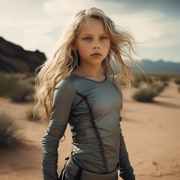 Photo a klakmrtin 8 year old bonde girl beautiful standing on desert