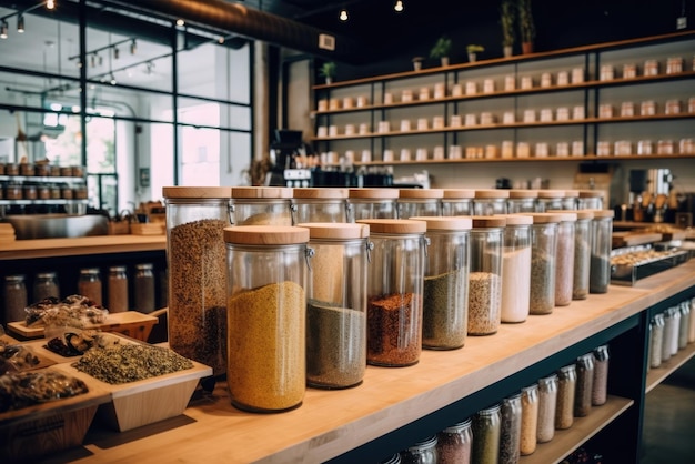 Klanten die droge goederen en bulkproducten kopen in een plasticvrije supermarkt