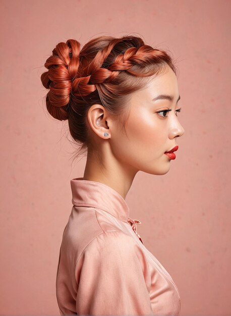 Foto klantenservice online support helpdesk een vrouw met rood haar in een roze shirt