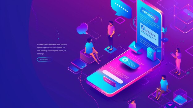 Klantenservicewebsite met chatfunctie Moderne illustratie van smartphone messenger interface en mensen op een live chatwebsite met livechatfunctie