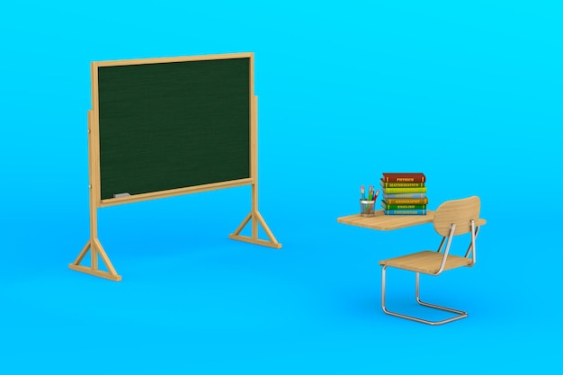 Foto klaslokaal op blauwe achtergrond geïsoleerde 3d illustratie