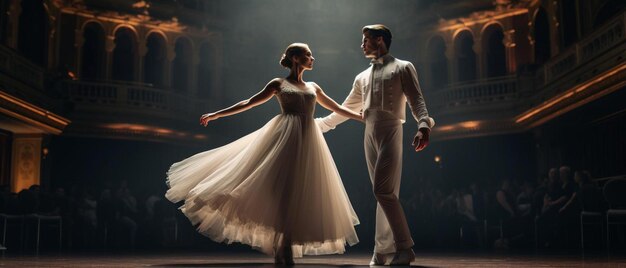 klassiek ballet uitgevoerd door een paar balletdansers op het podium van het operahuis