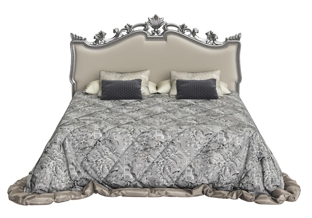 Klassiek bed op witte achtergrond 3D-rendering