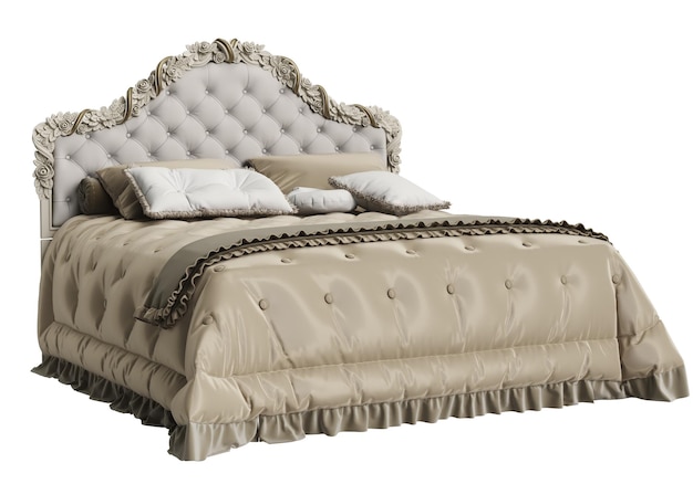 Klassiek bed op witte achtergrond 3D-rendering