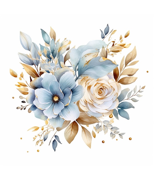 Klassiek blauw wit goud bloemen groen en goud tropische bladeren boeketten Trendy kleurencollectie Geïsoleerd en bewerkbaar