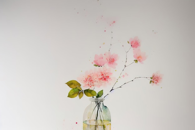 Klassiek boeket bloemen in een glazen vaas stilleven imitatie aquarel Generatieve AI