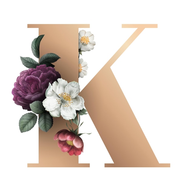 Klassiek en elegant bloemen alfabet lettertype letter K transparant png