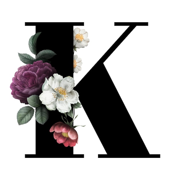 Klassiek en elegant bloemen alfabet lettertype letter K transparant png