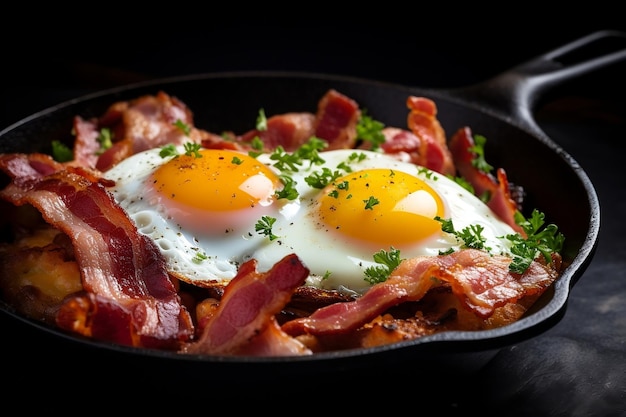 Klassiek Engels Ontbijt Gebakken Eieren en Bacon Generatieve AI