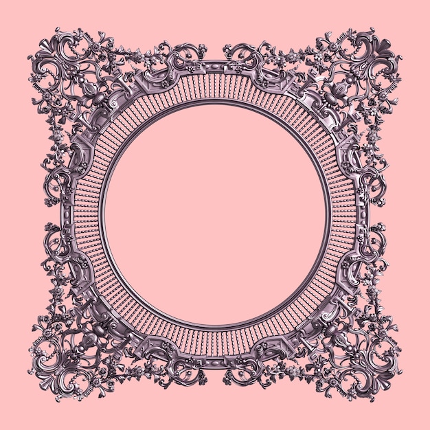 Klassiek frame met ornamentdecor in pastel paarse kleur op roze muur