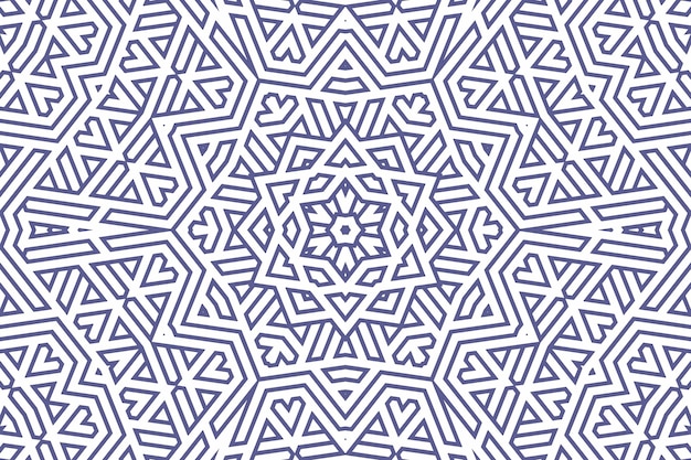 Klassiek geometrisch patroon als achtergrond met blauwe lijnen op wit, de illustratie van het decoratieornament. Eenvoudige rechte blauwe lijnstrepen van verschillende ontwerpvormen