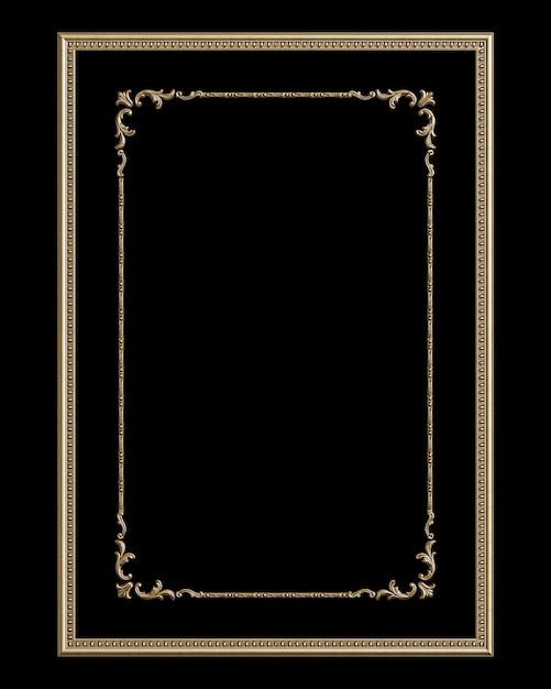 Klassiek gouden frame met geïsoleerd ornament op zwarte achtergrond