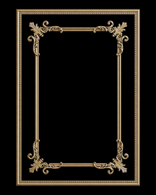 Klassiek gouden frame met ornamentdecor dat op zwarte achtergrond wordt geïsoleerd