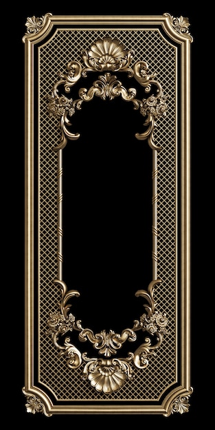 Klassiek gouden frame met ornamentdecor op zwarte muur